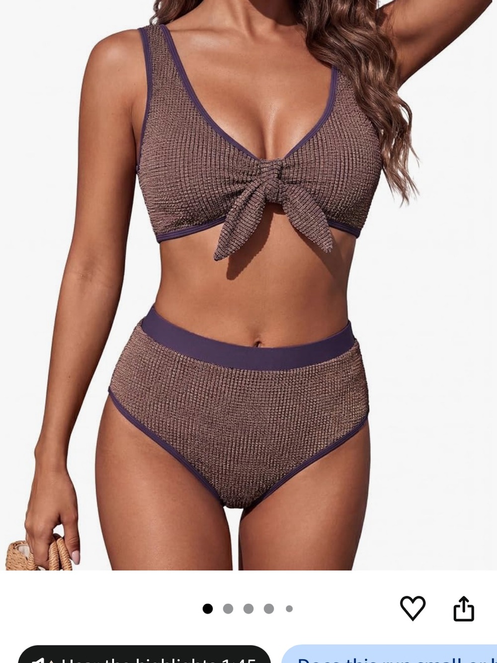 Tie-Front High-Waist Bikini Set in Brown/Purple